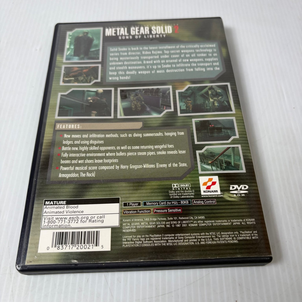 Metal Gear Solid 2 Sons of Liberty PlayStation 2 Video Game PS2 Konami