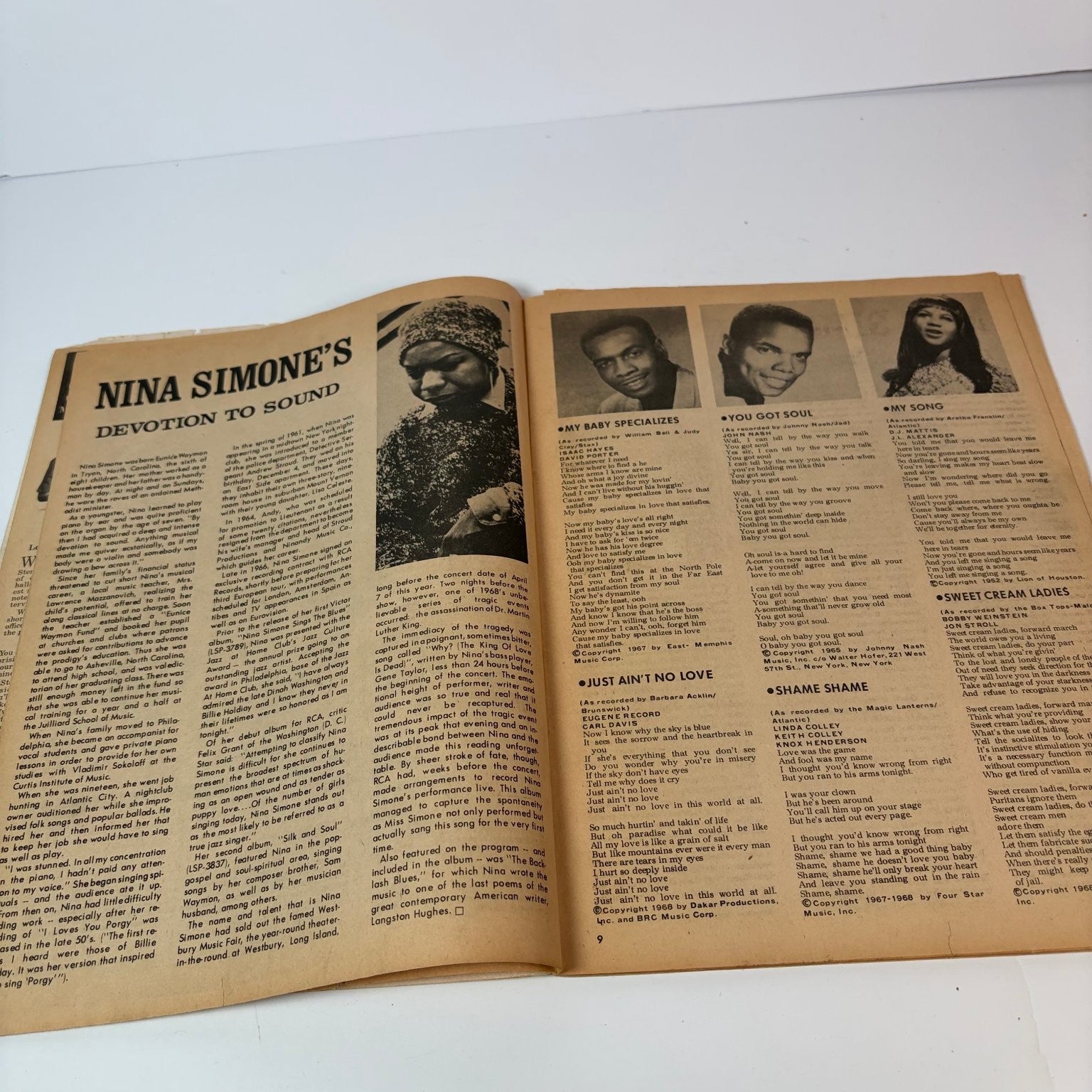 Vintage 1969 Rock & Soul Songs Magazine Nina Simone Albert King B.B. King Music