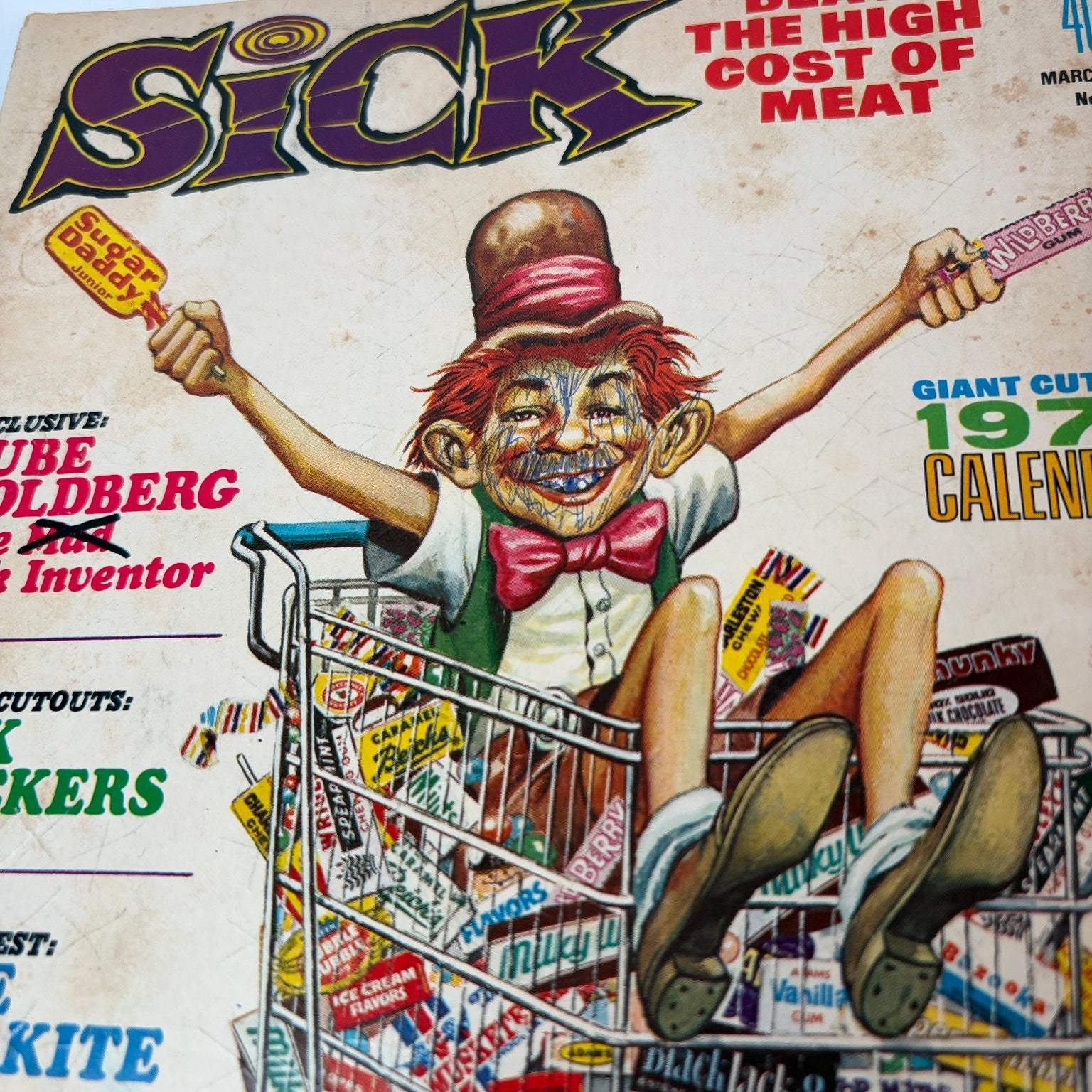 Sick Magazine March 1974 Rube Goldberg Charlie Brown Calendar Stickers