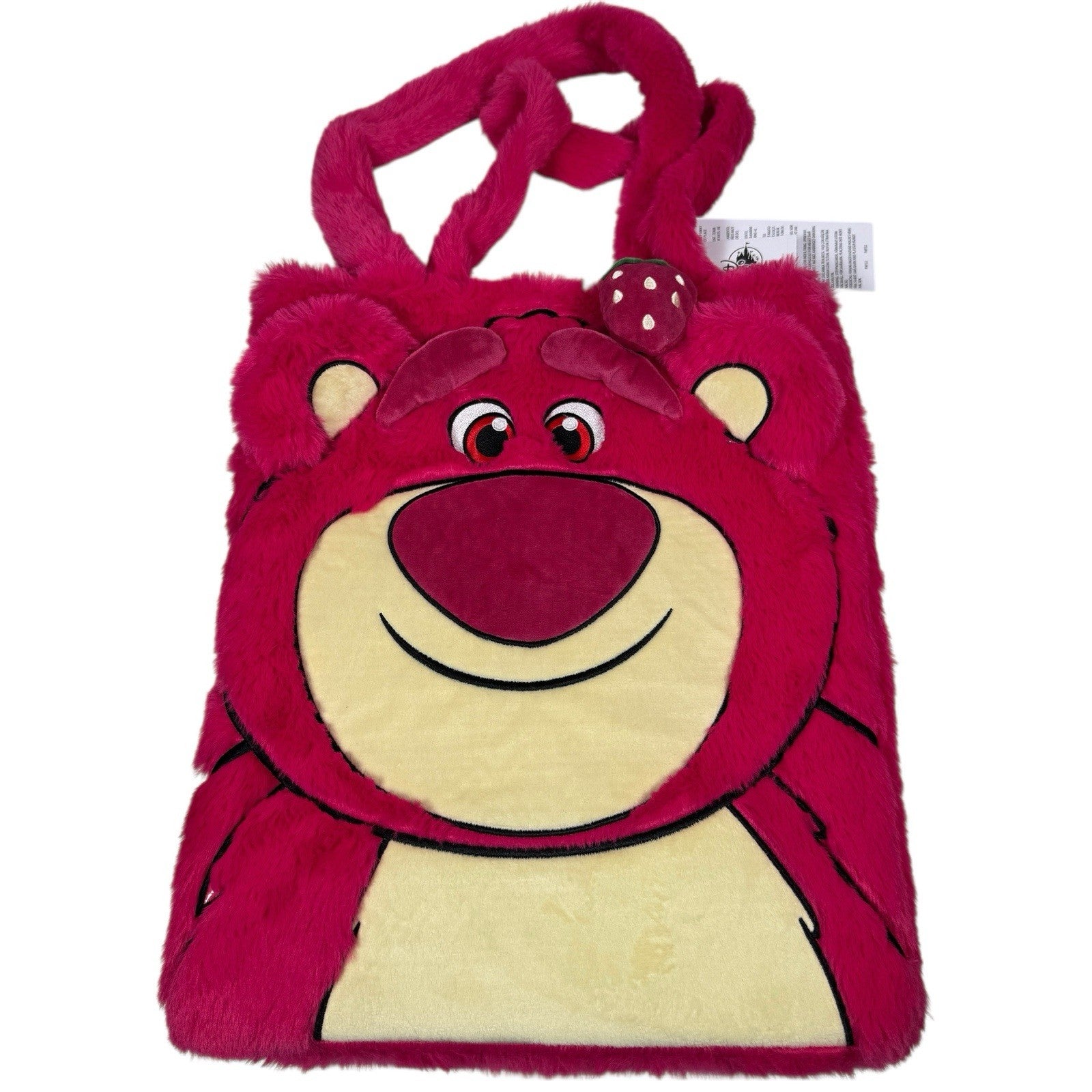Disney Parks Toy Story Lotso Fluffy Plush Tote Bag 2025 with Strawberry Charm