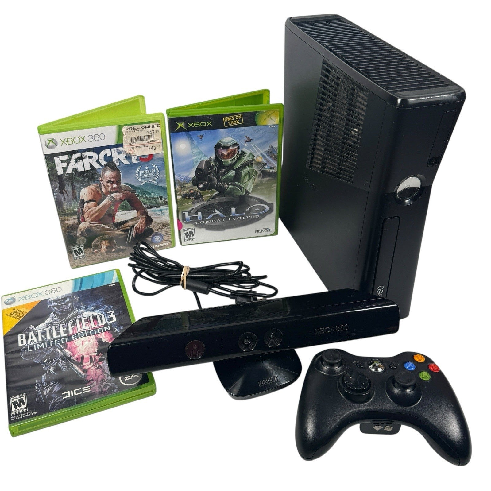 Xbox 360 S 250GB Console Bundle w/ Controller, Kinect, Cables and 3 Games Tested