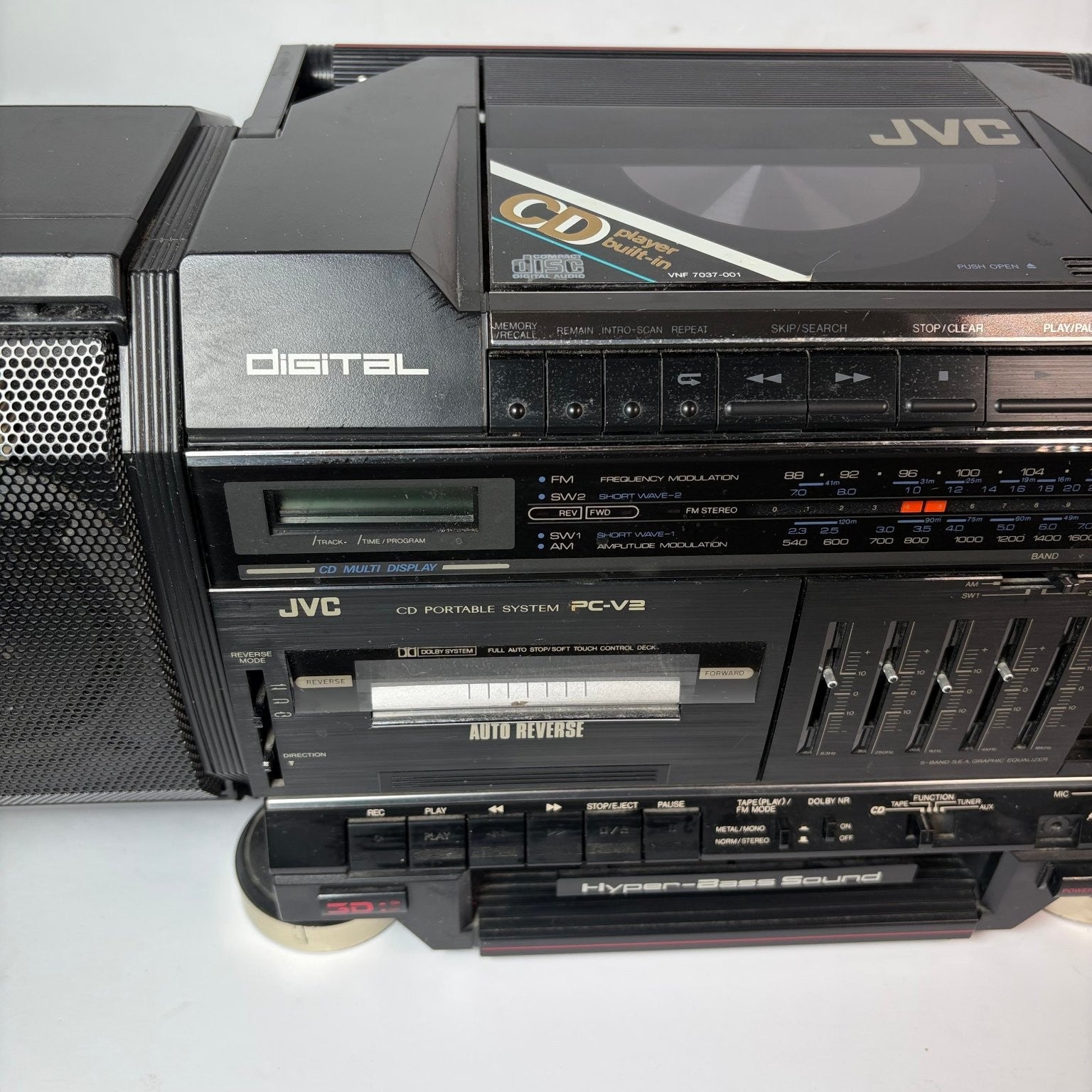 JVC PC-V2 Portable CD Cassette Boombox Radio Cassette Player Works No CD