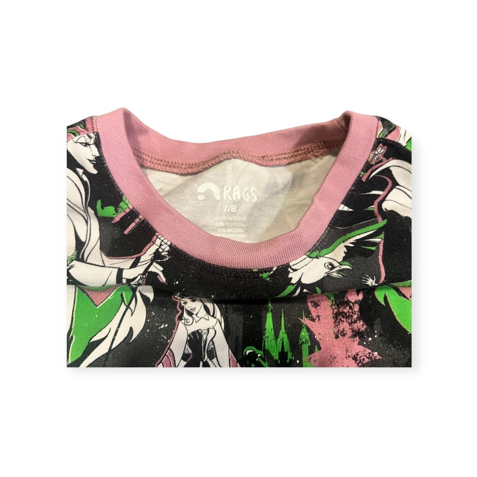 RAGS to Raches Kids T-Shirt Unisex 7-8 Aurora Maleficent Graphic Print Cotton