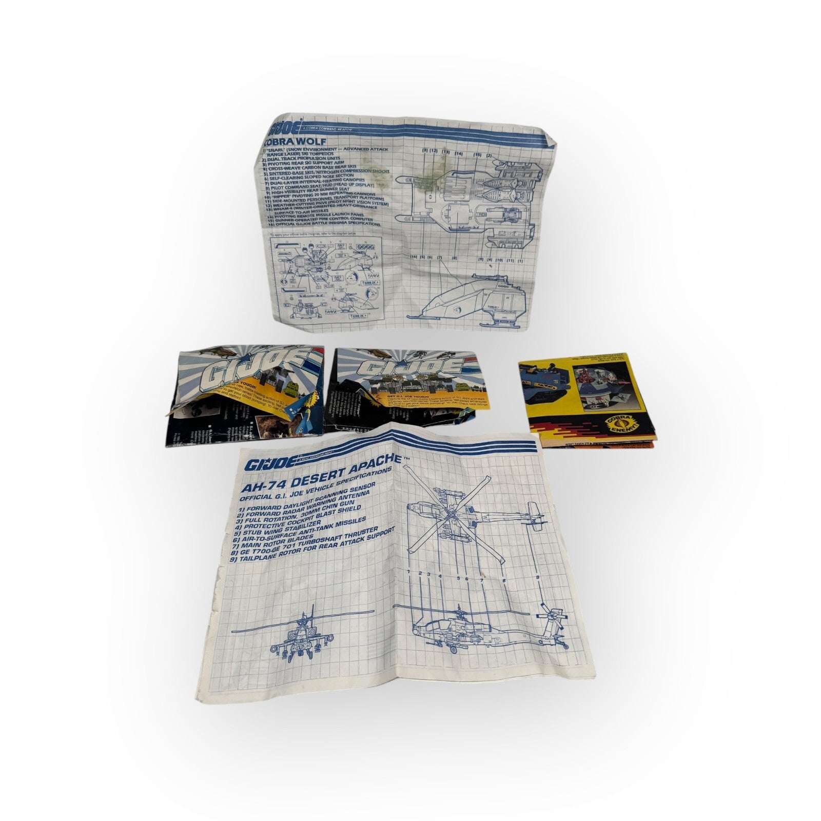 GI Joe Vehicle Blueprint Instructions & Poster Lot AH-74 Apache & Cobra Wolf