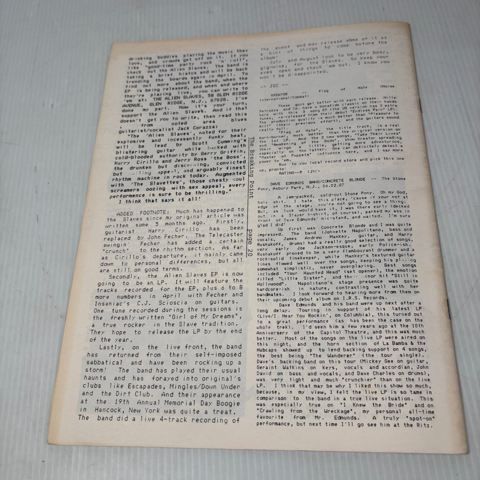 The Breaking Point Vol 1 Issue 1 1986 NJ Underground Music Zine The Smithereens