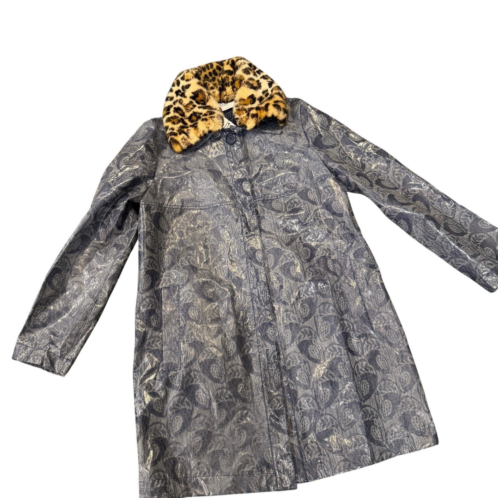 Stand Studio Designer Anais Rain Coat Long Dark Navy Translucent Sz 38 PVC Lace