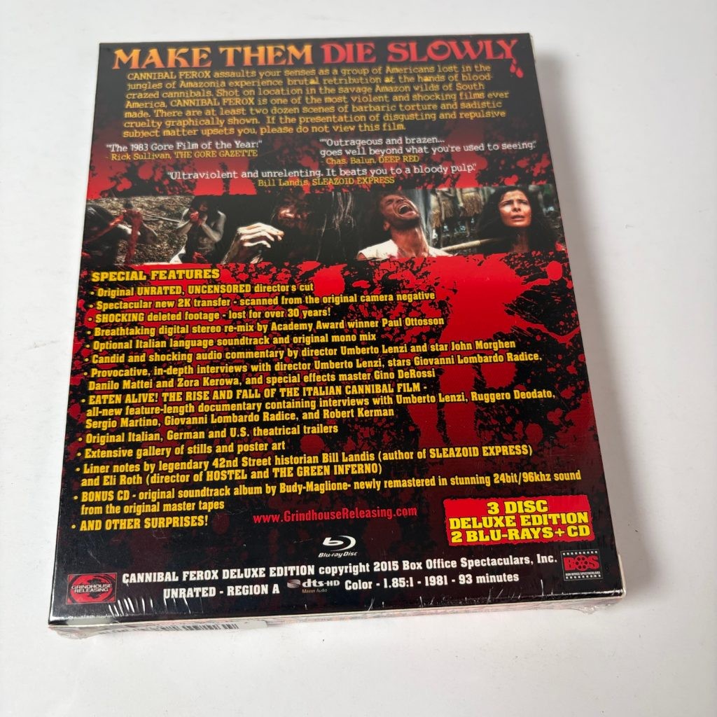 Cannibal Ferox Grindhouse Releasing 3 Disc Deluxe Edition 2 Blu-ray + CD