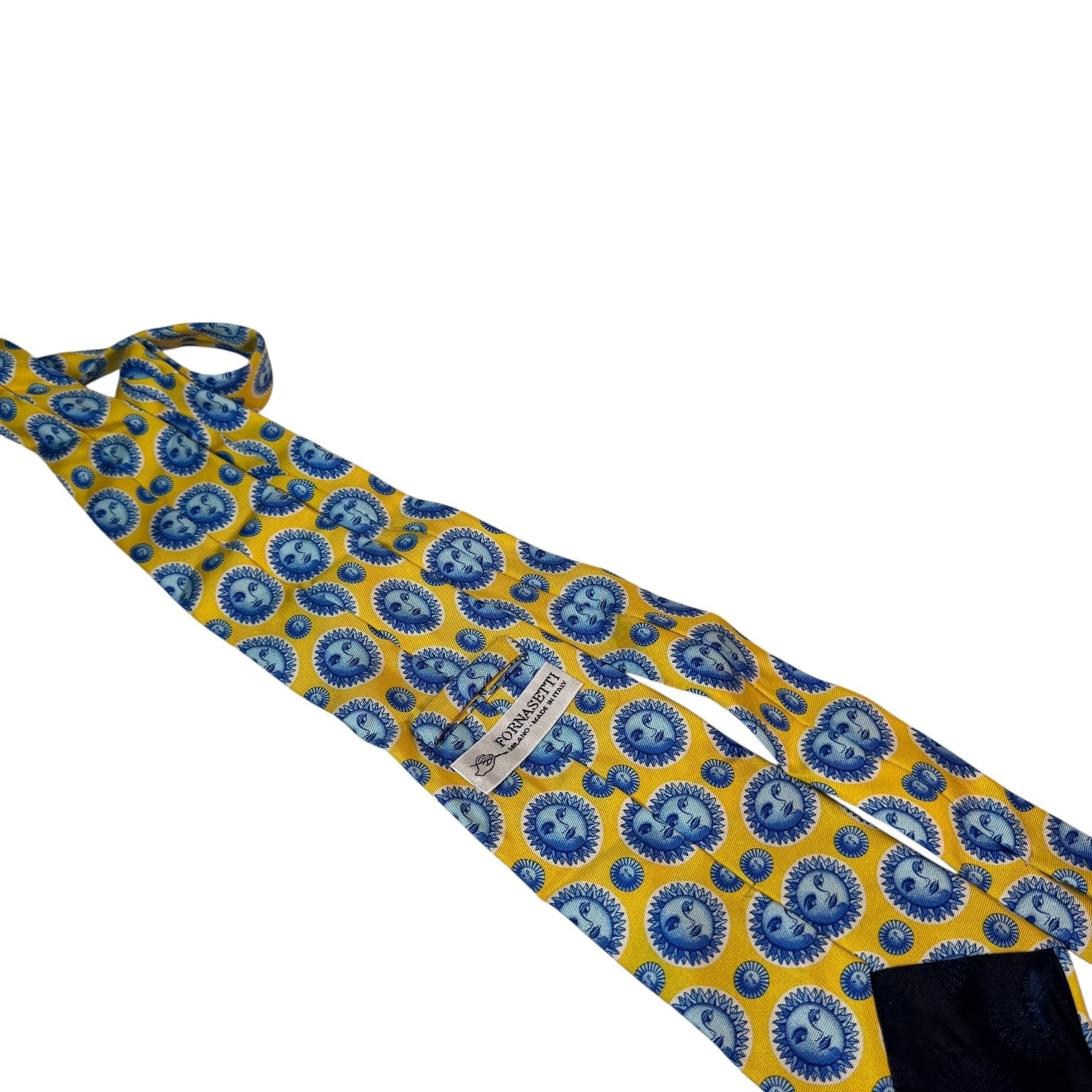 Fornasetti Men's Tie Yellow Soli E Lune Pattern Silk Milano Italy