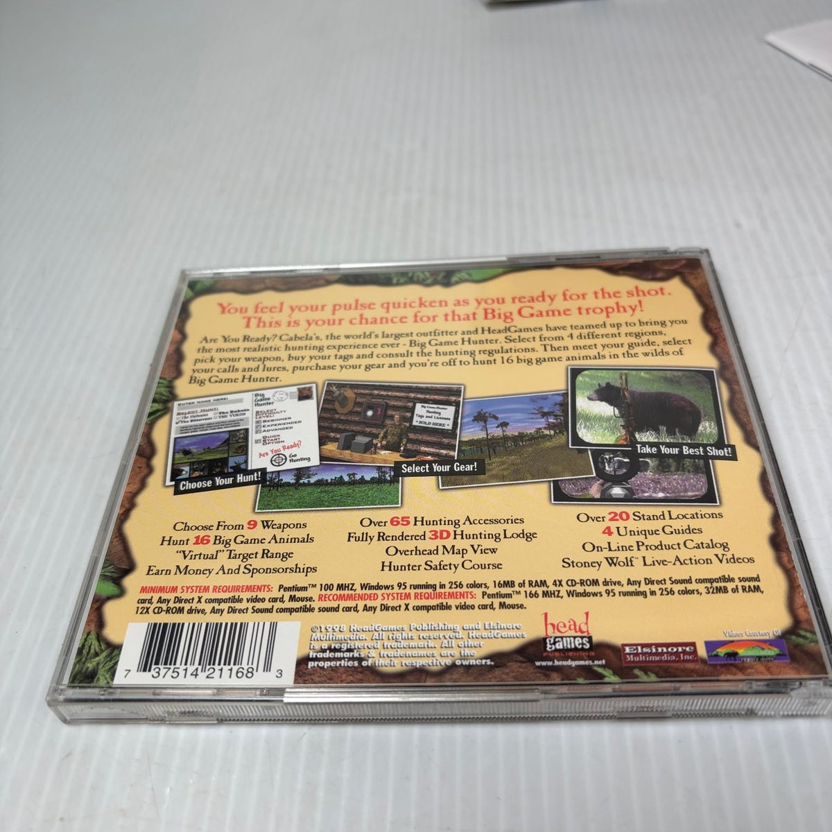 Cabela's Big Game Hunter Big Box PC CD-ROM Windows 95 Hunting Video Game FPS
