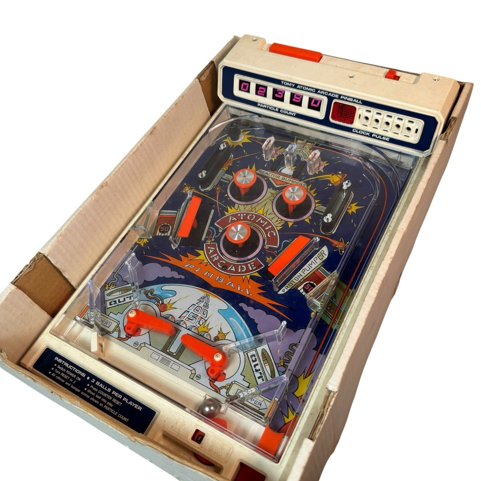 Vintage 1979 Tomy Atomic Arcade Pinball Machine Portable Game In Original Box