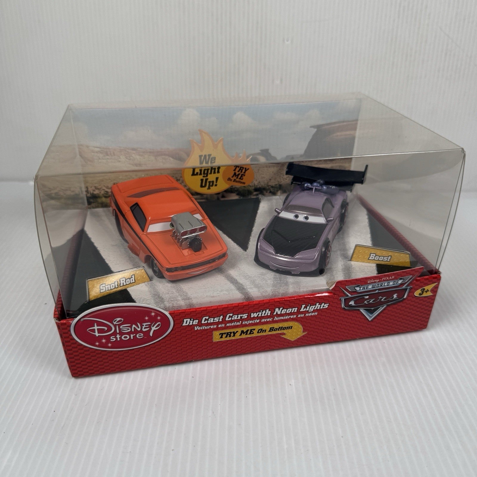World Of Cars Neon Light Up Diecast Set Snot Rod & Boost 2 Pack Disney Store