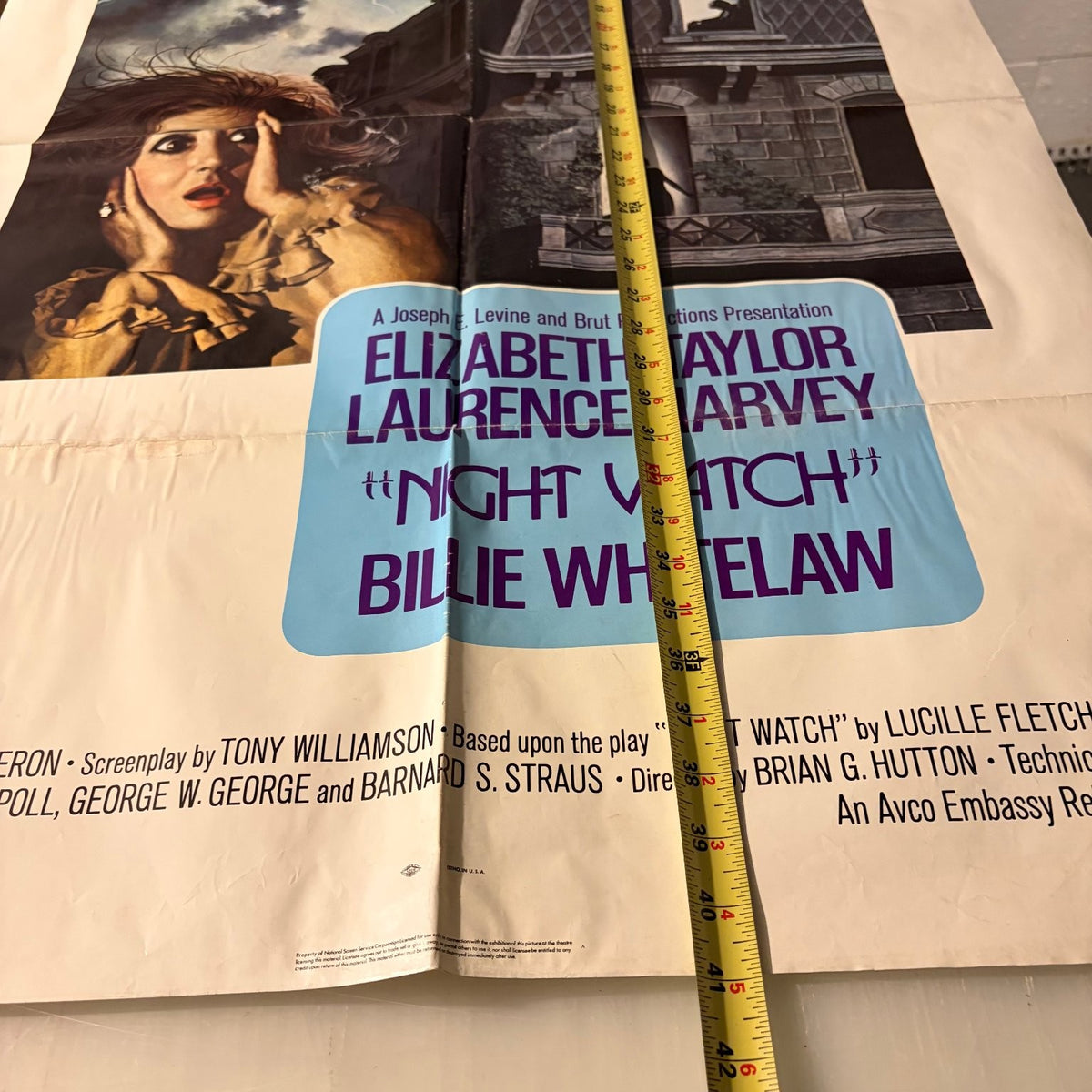 Vintage Night Watch 1973 One Sheet Movie Poster Elizabeth Taylor Laurence Harvey