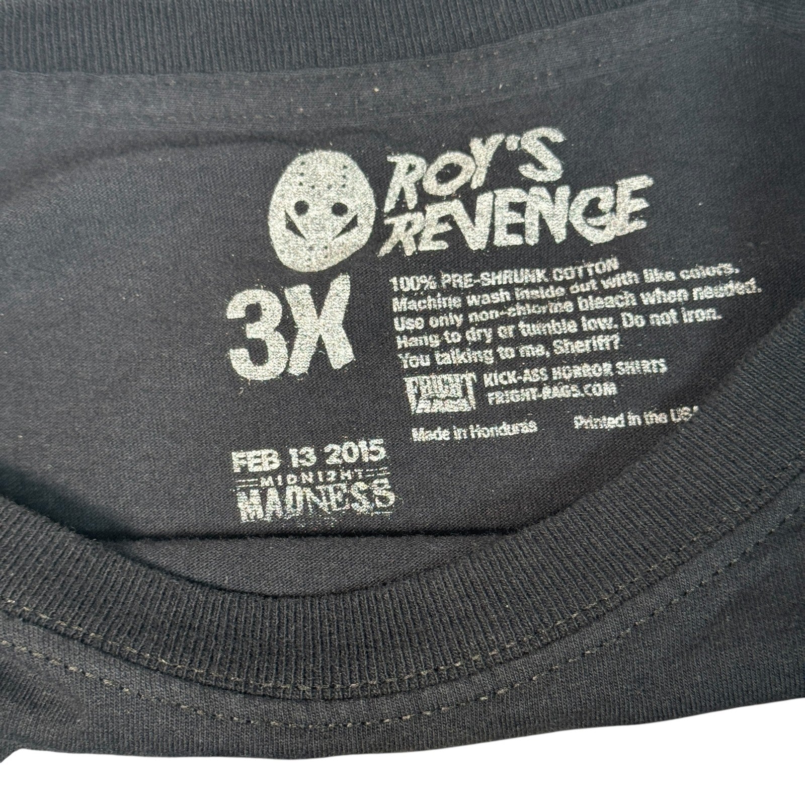 Roy's Revenge Shirt Mens 3XL Black Fright Rags Horror Movie Slasher Jason 2015