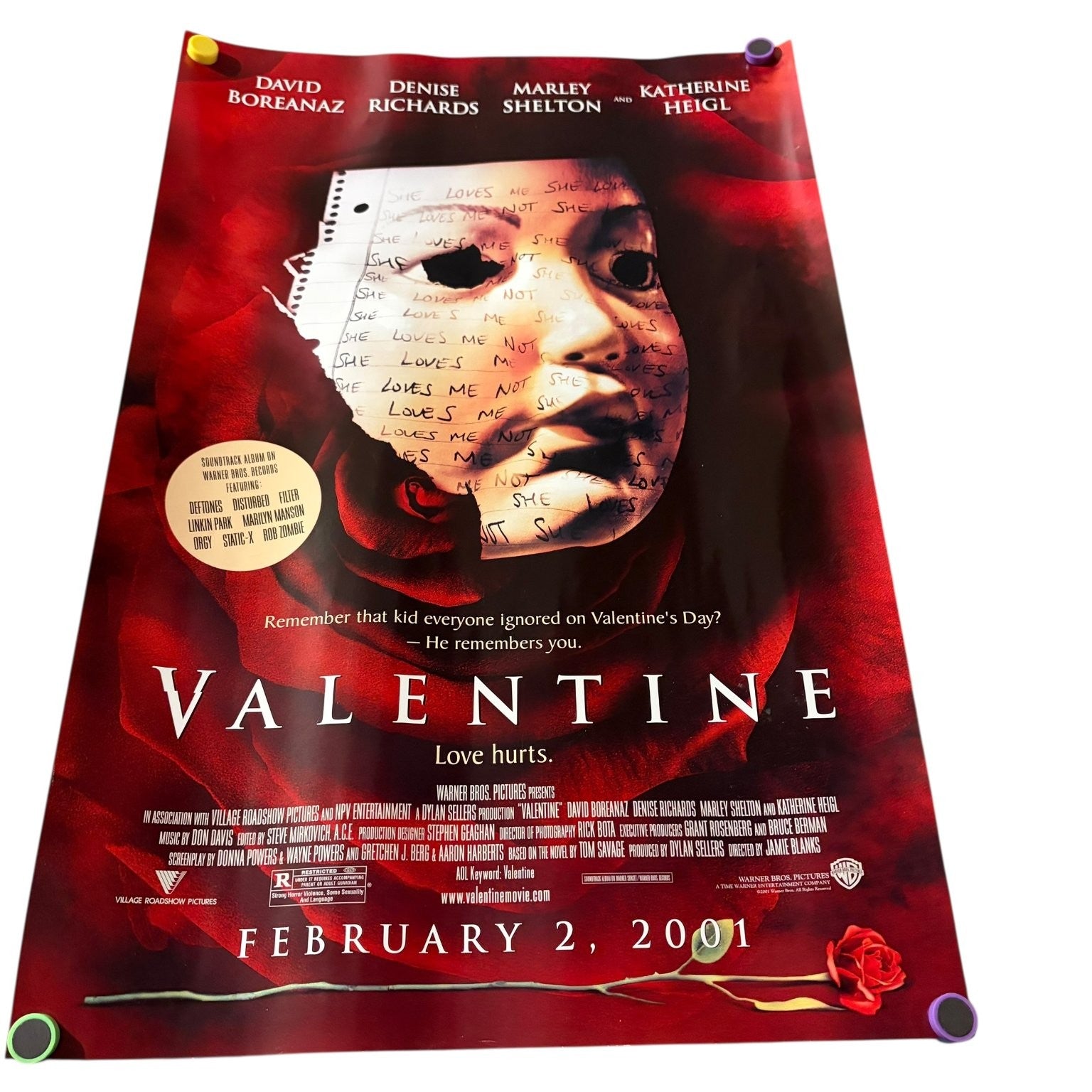 Valentine 2001 Promotional Movie Poster Horror David Boreanaz Katherine Heigl
