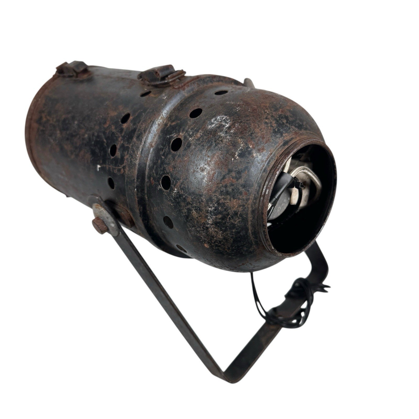 Vintage Stage Light Can Heavy Petina With GE Stage Light Bulb AS IS Antique