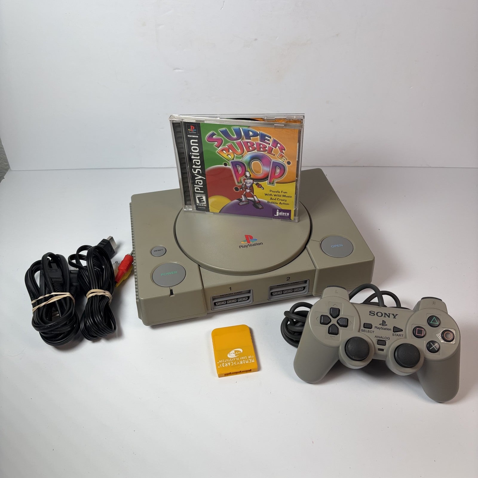 Sony PlayStation 1 Console SCPH-9001 w/ Controller, Cables, Memory Card & Game