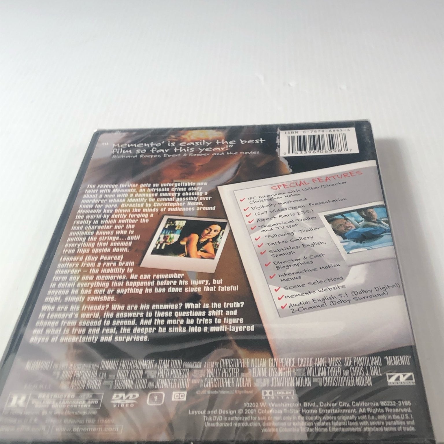 Memento DVD 2001 Christopher Nolan Guy Pearce Carrie-Anne Moss Special Features