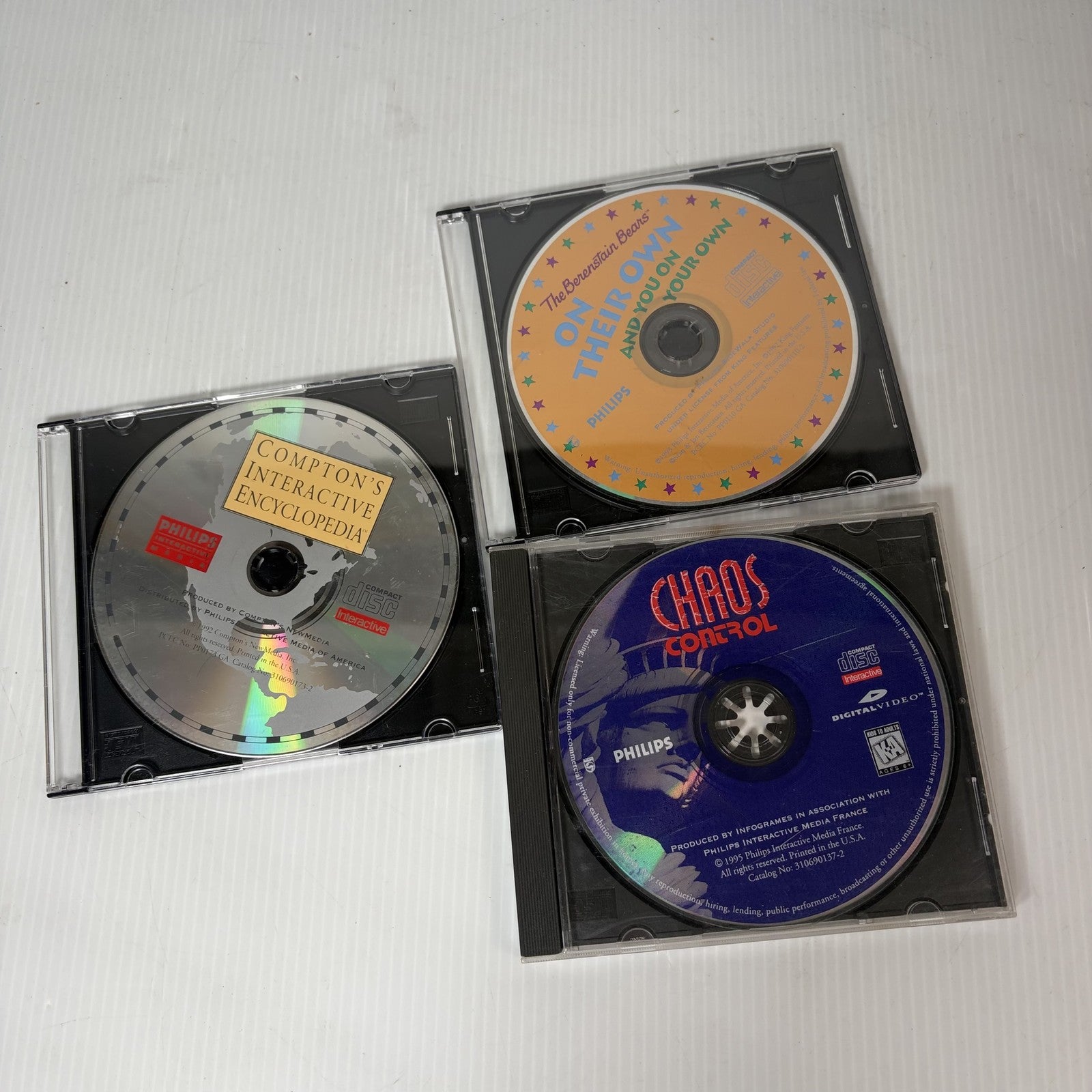Philips CD-i Disc Lot of 3 Chaos Control, Berenstain Bears Comptons Encyclopedia