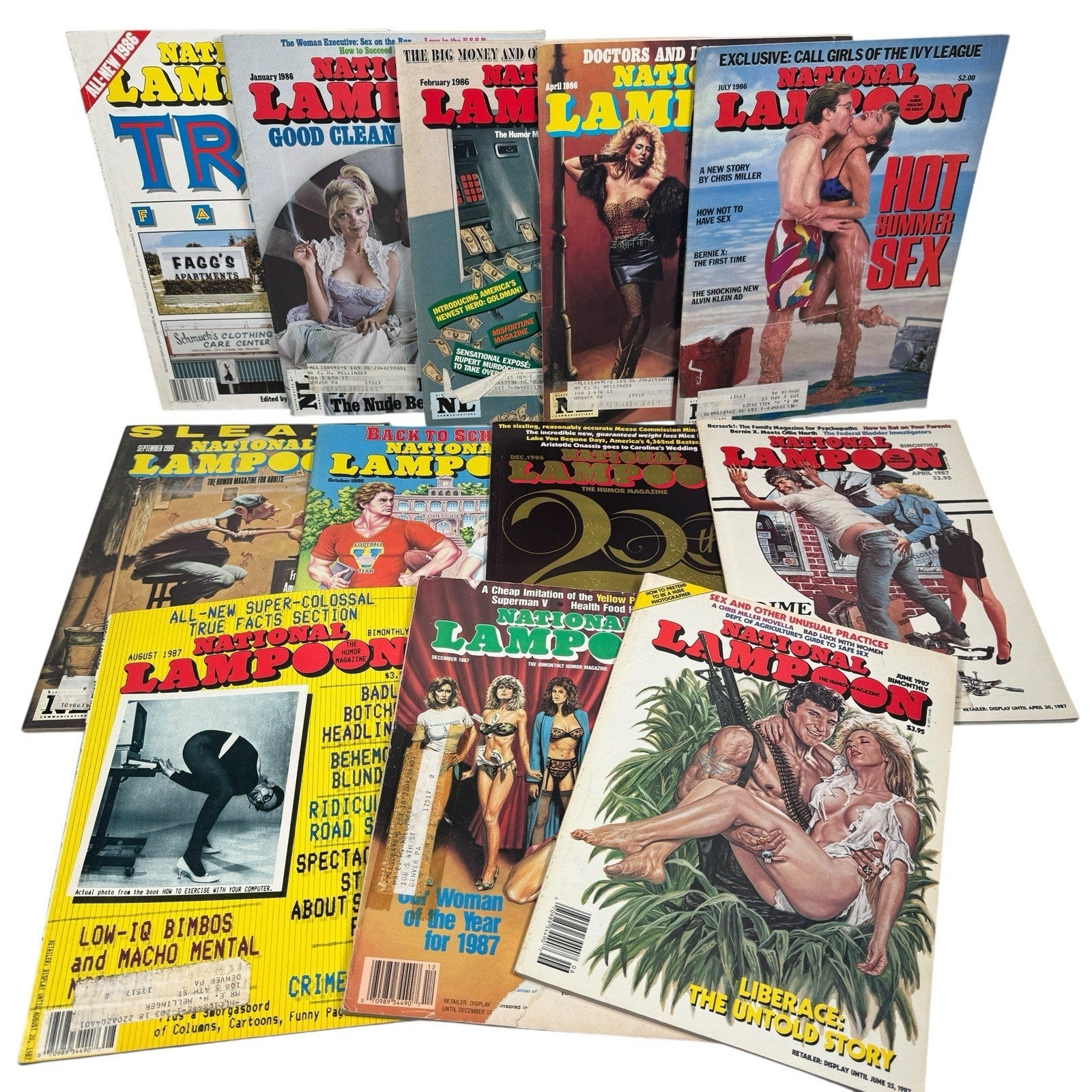 Lot of 12 VTG National Lampoon Comedy Magazines from 1986-1987 Rare Backissues