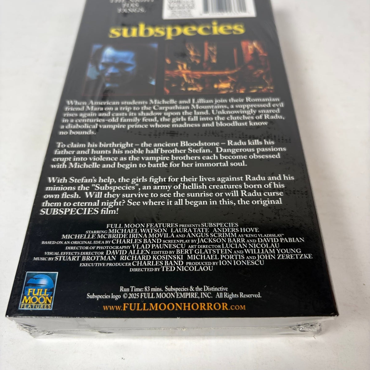 Subspecies VHS Tape 2025 Release "The Night Has Fangs" Full Moon Features Horror