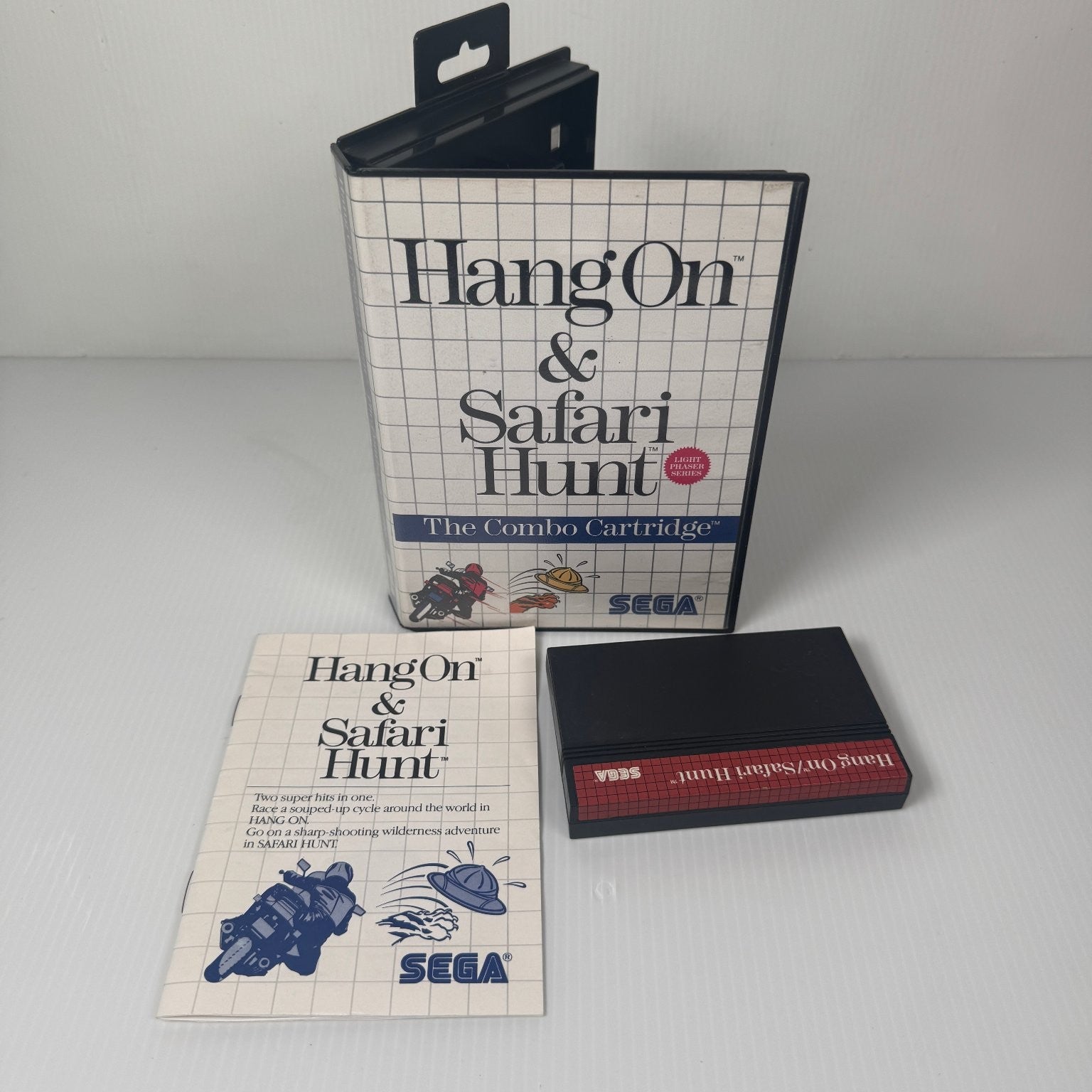 Hang On & Safari Hunt Combo Cartridge Sega Master System Video Game Complete CIB