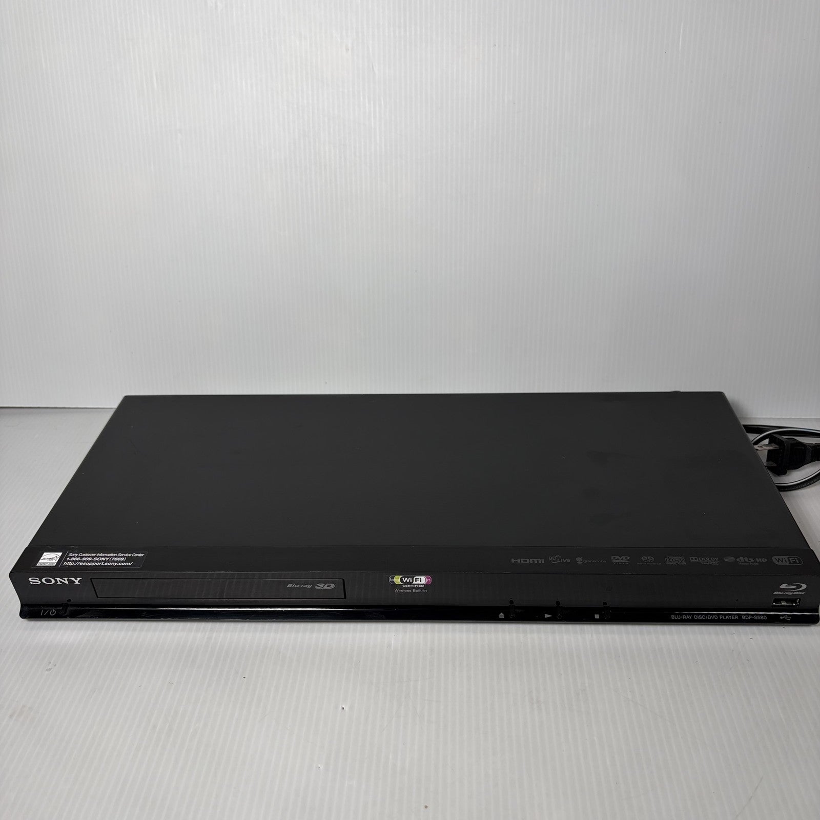 Sony BDP-S580 Blu-ray Disc DVD Player 3D Wi-Fi HDMI USB BD-Live Black