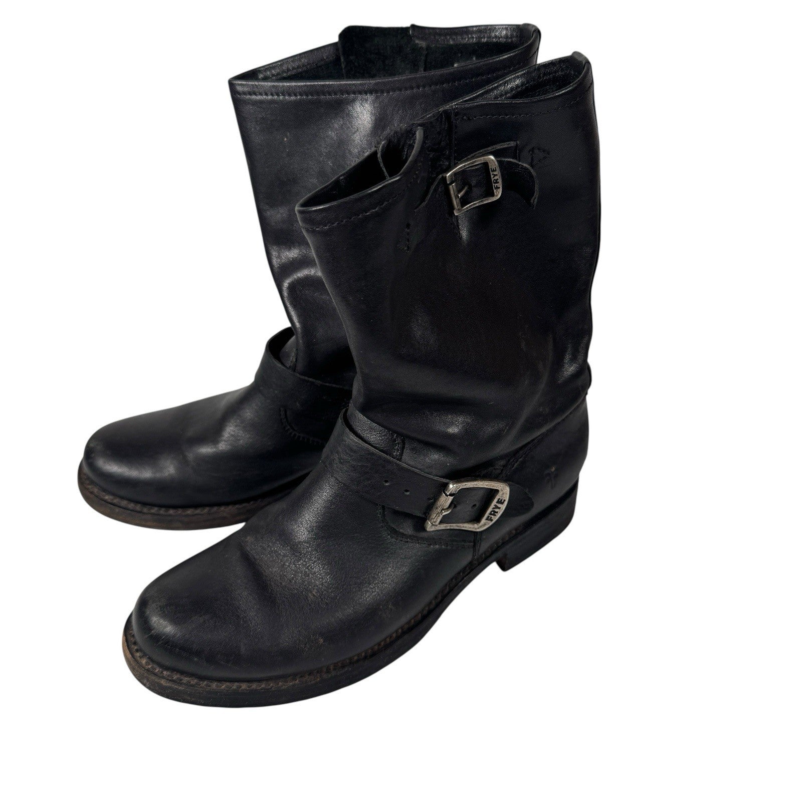 Frye Womens Veronica Boot Size 7B Black Engineer Moto Slouch Short Dual Buckles