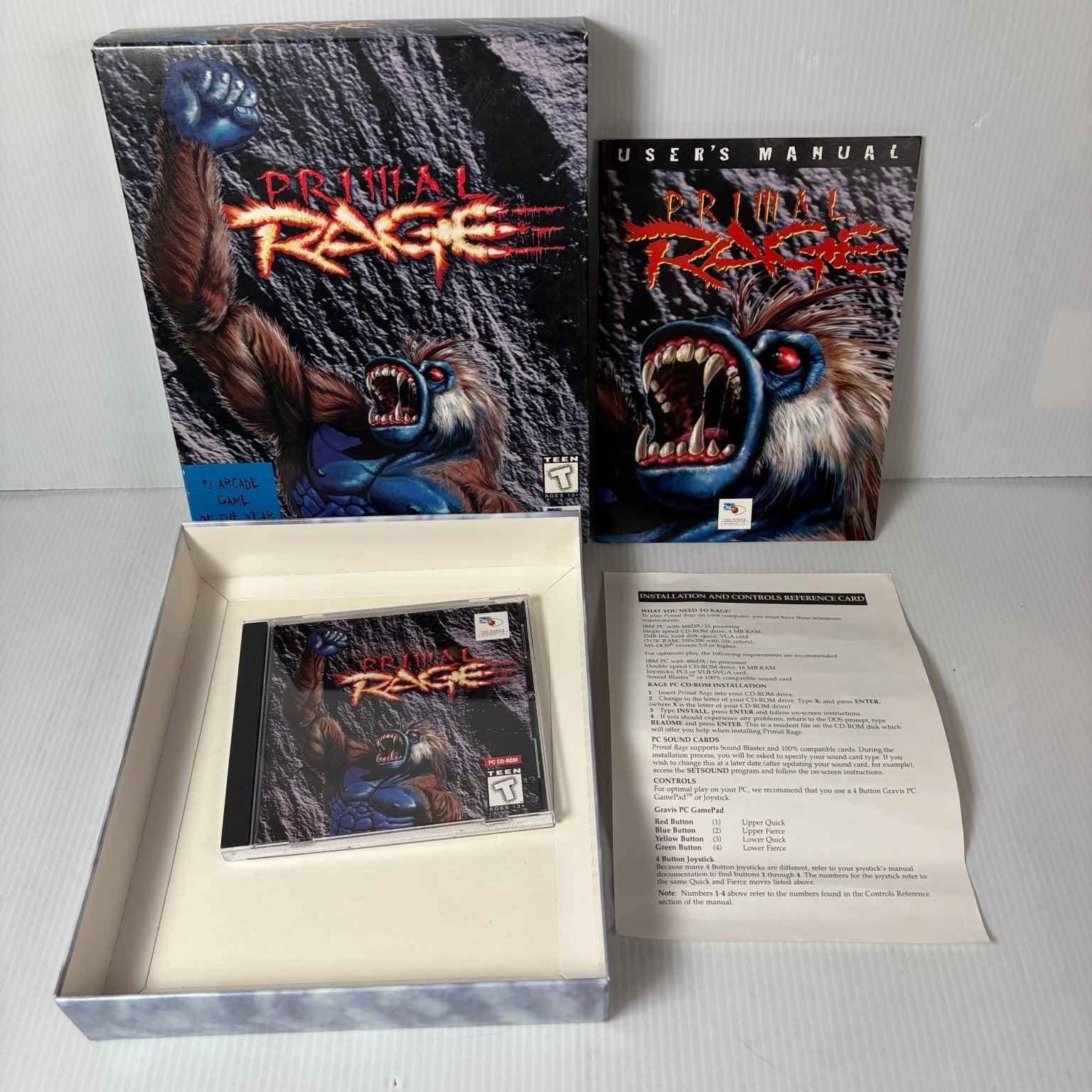 Primal Rage PC Big Box CD-ROM Video Game Dinosaur Fighting Arcade Port Manual