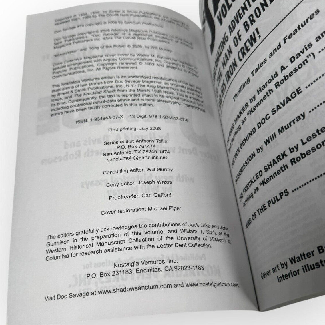 2008 Doc Savage Volume 19: The King Maker & The Freckled Shark TPB First Print