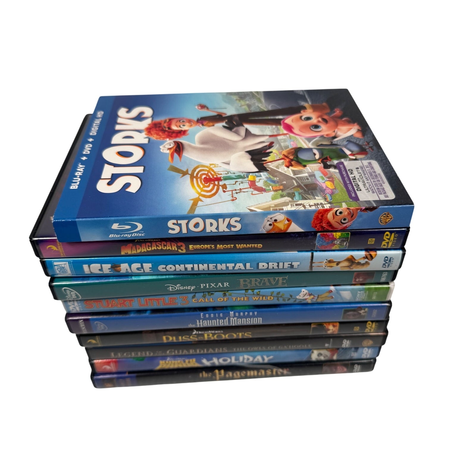 10 DVD Movie Lot Madagascar 3 Ice Age Brave Stuart Little 3 Puss In Boots & More