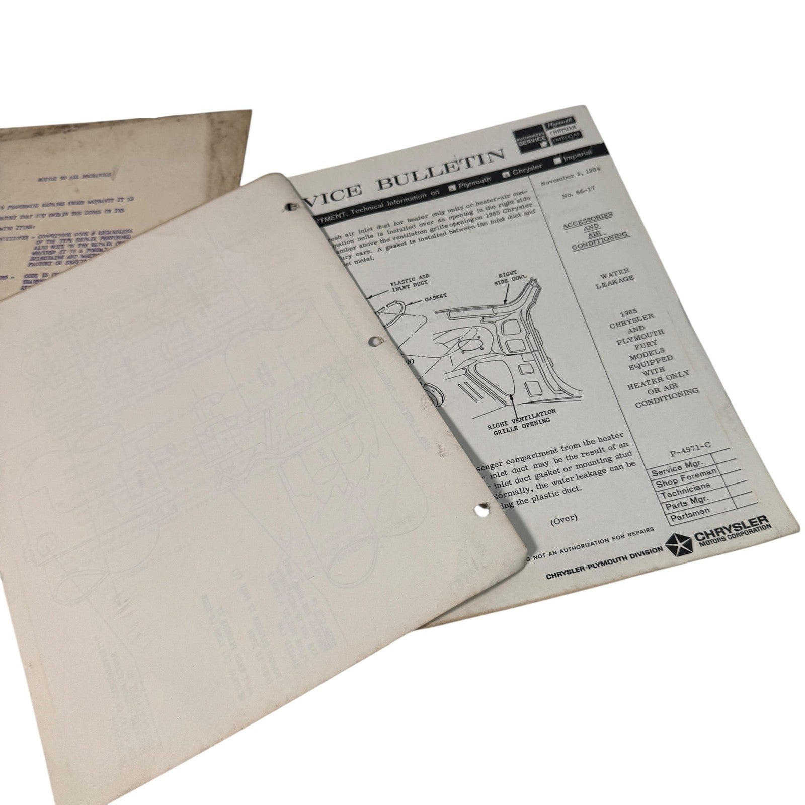 Vintage 1965 Chrysler Mopar Service Bulletins Plymouth Imperial Mechanic Documen