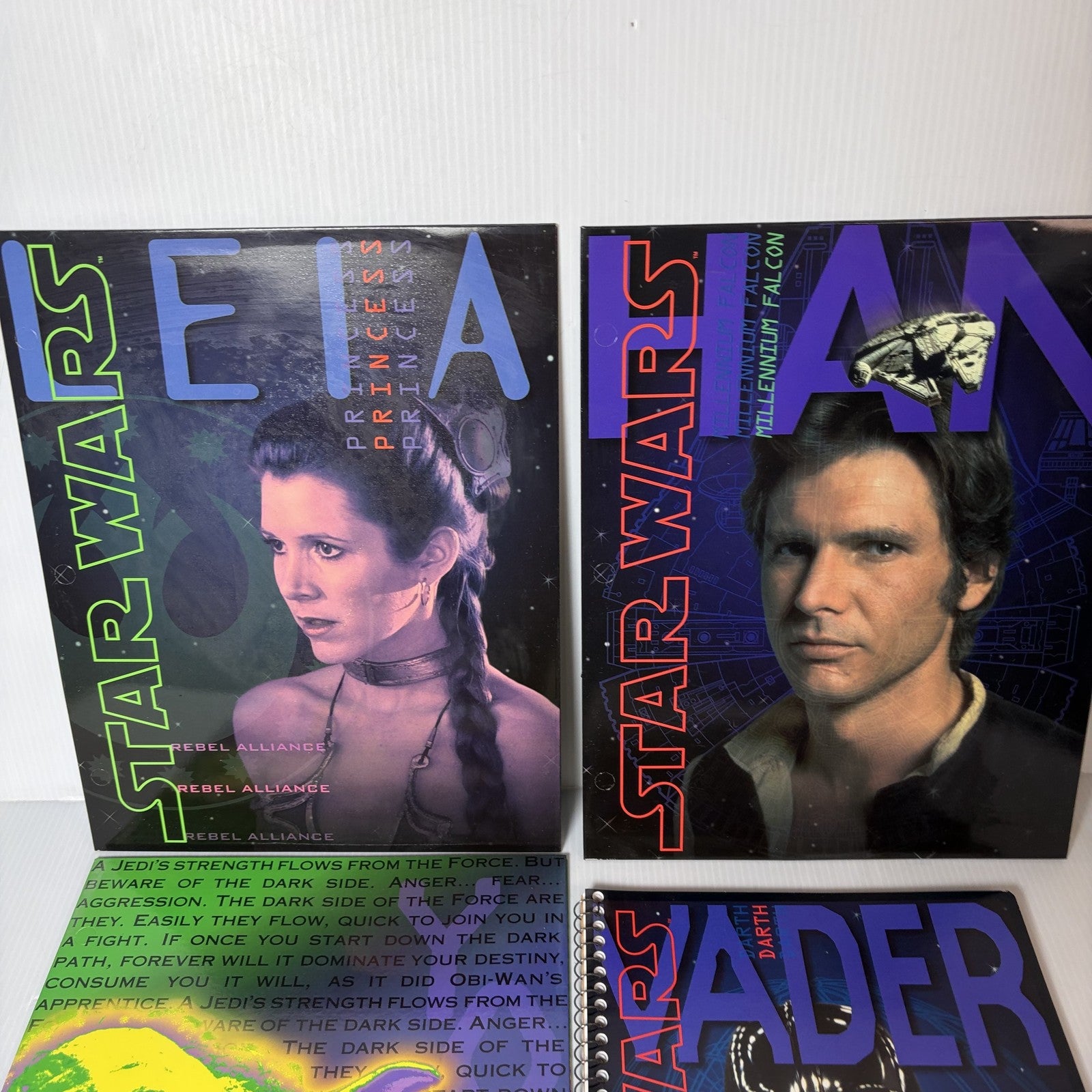 Vintage Lot of 4 Star Wars 1996 School Folders & Notebook Leia Han Solo Darth