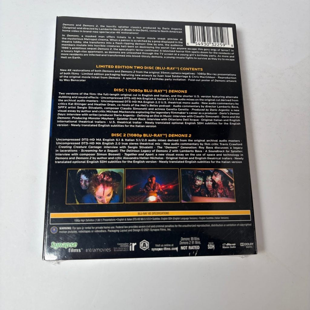 Demons 1 & 2 Special Limited Edition Blu-ray Synapse Films 2-Disc Dario Argento