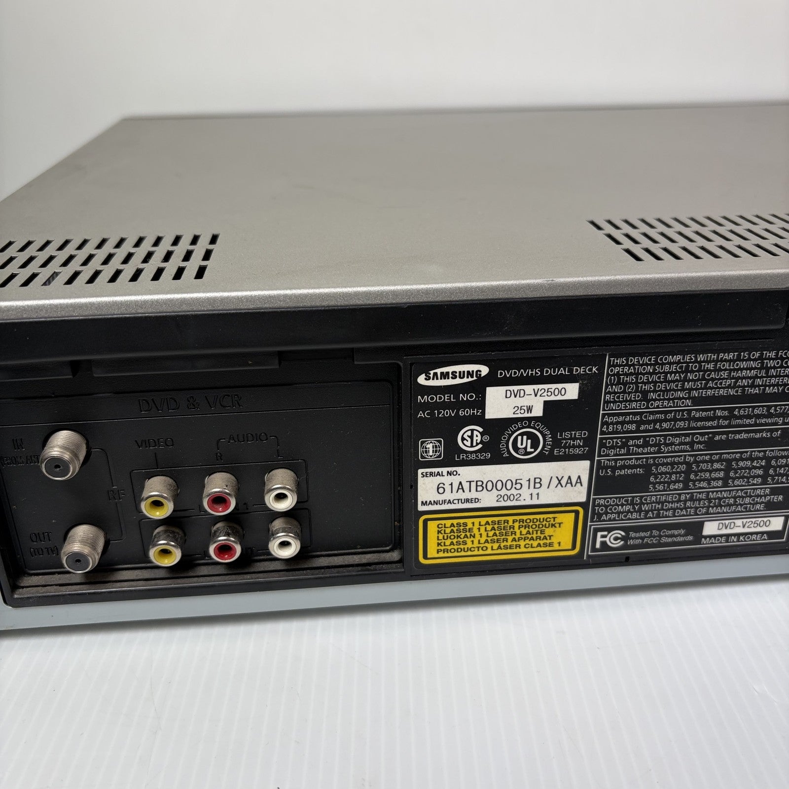 Samsung DVD-V2500 VCR Combo Deck ONLY VCR WORKING As Is