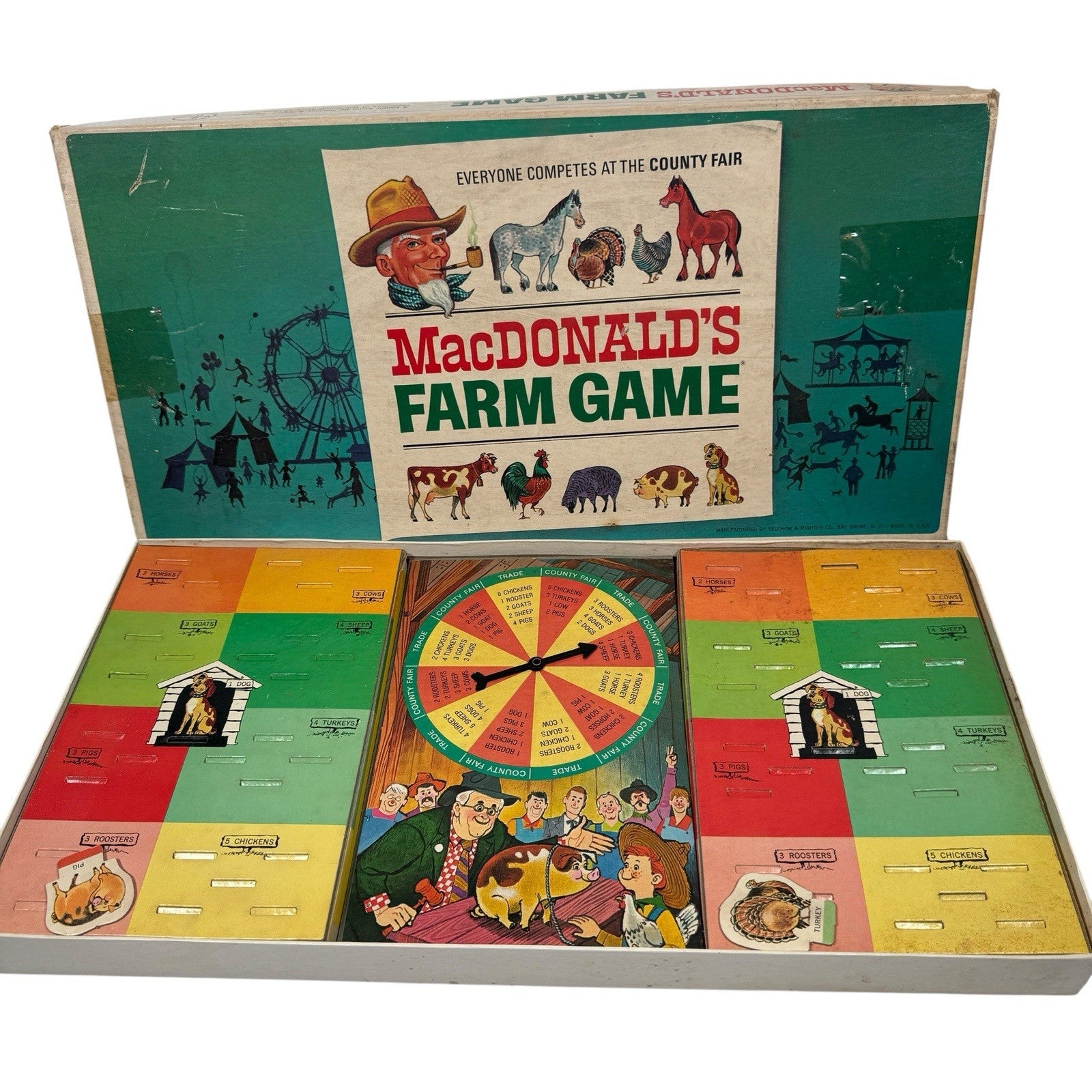 MacDonald's Farm Board Game Animals Farm Spinner Vtg 1965 County Fair Selchow