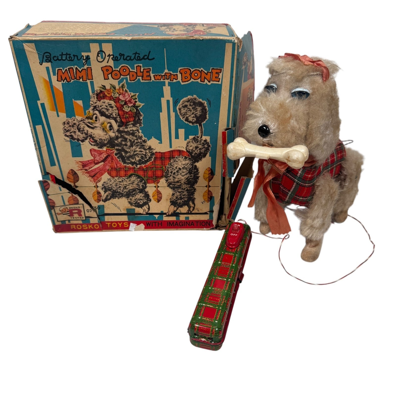 VTG 1960s Rosko Japan Battery Operated Mimi Poodle Toy W/ Bone (Read Desc)