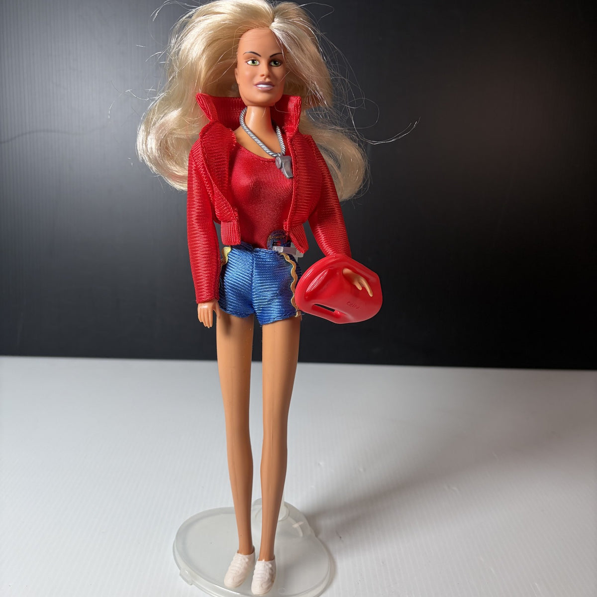 Vintage Baywatch Doll CJ Parker Pamela Anderson Red Jacket Blue Shorts Lifeguard