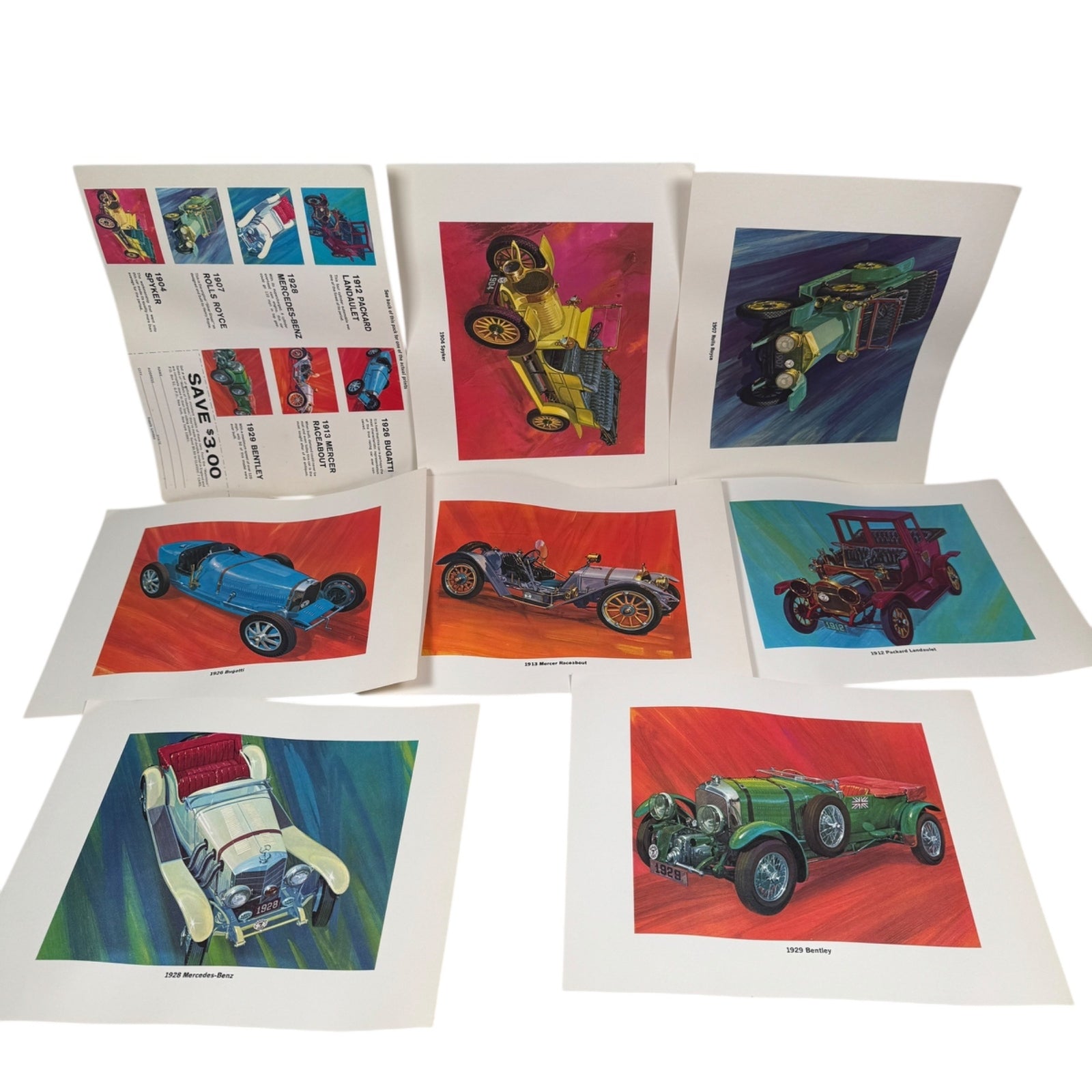 Vintage Matchbox 8x10 Classic Car Prints Set Of 7 Advertising Photo Set