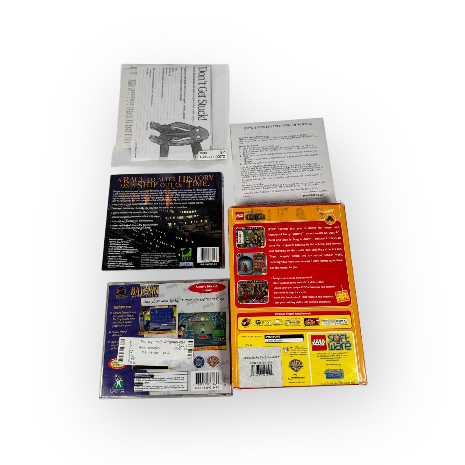 Lot of 6 PC Windows 95 Kids & Family Games Batman, Titanic, Lego Creator & More