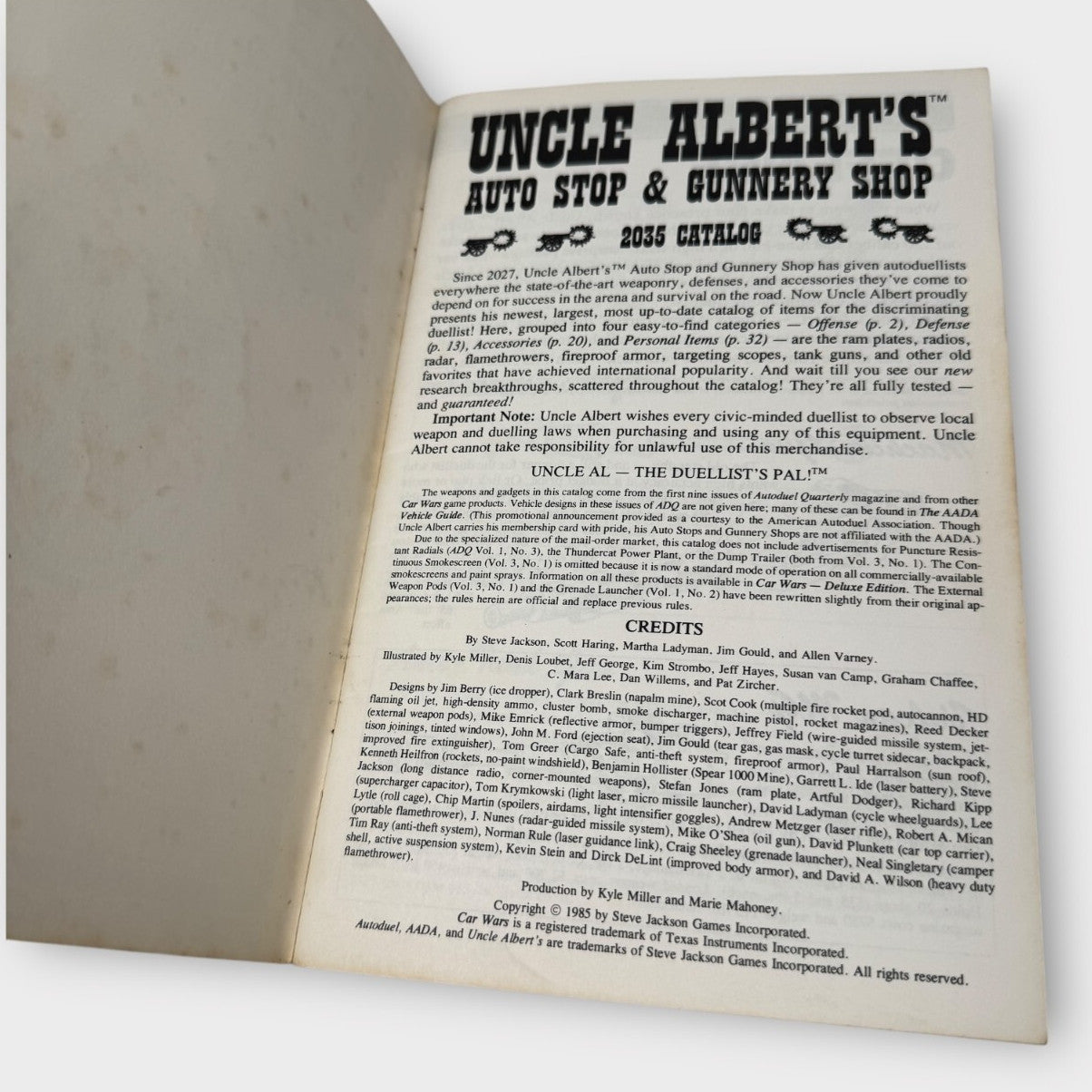 Uncle Albert's Auto Stop & Gunnery Shop - Car Wars 2035 & 2036 Catalog Update