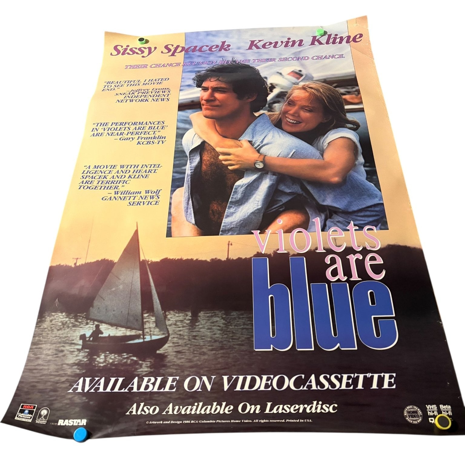 Vintage Violets Are Blue 1986 Video Store Movie Poster Sissy Spacek Kevin Kline