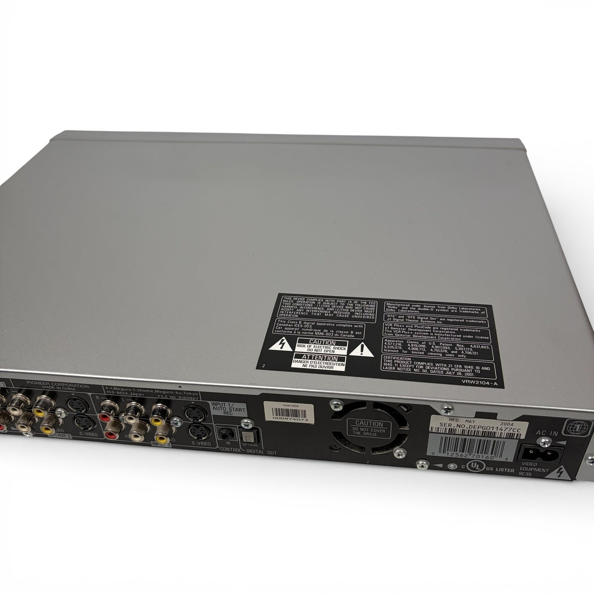 Pioneer DVR-225-S DVD Recorder w/ Remote & Manual AS IS (No Power)