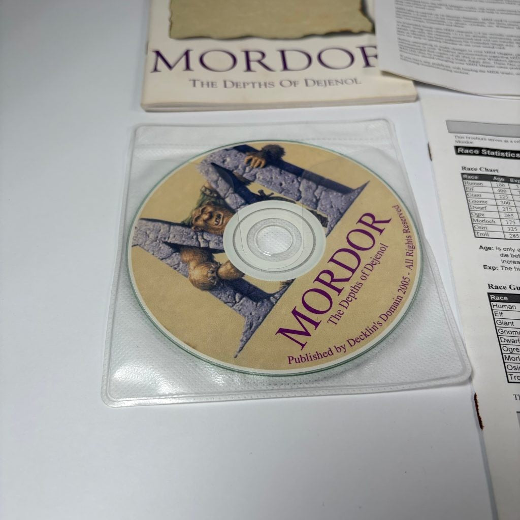 Mordor The Depths of Dejenol PC CD Manual Decklin's Domain 2005 + Demise Demo