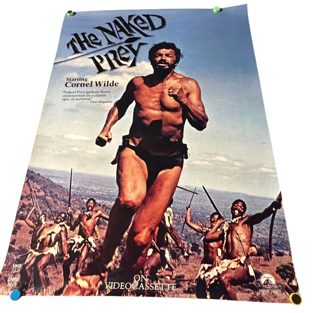 Vintage The Naked Prey 1980s Video Store Movie Poster Cornel Wilde