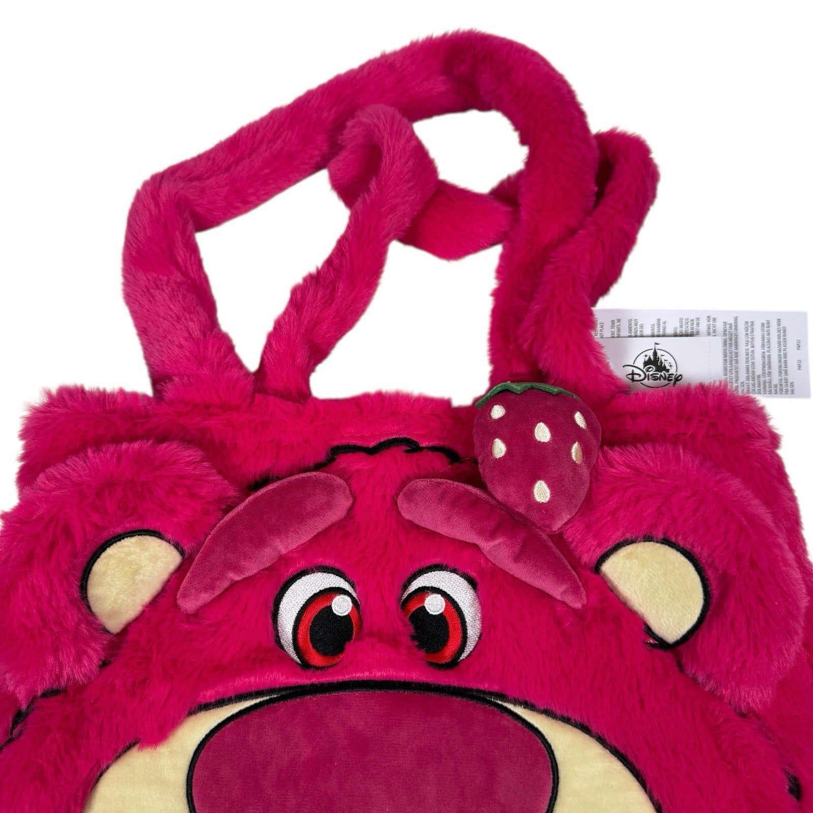 Disney Parks Toy Story Lotso Fluffy Plush Tote Bag 2025 with Strawberry Charm