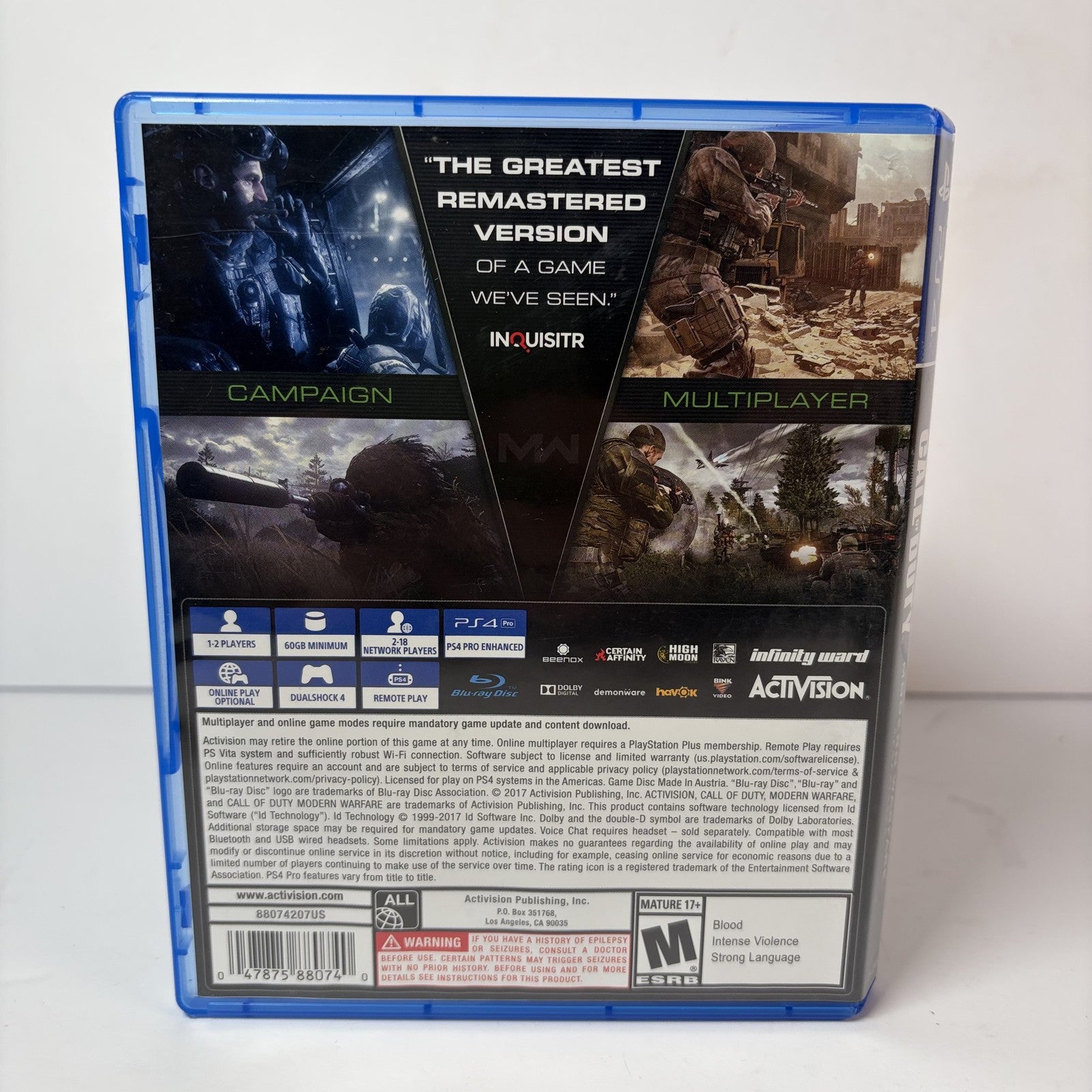 Call of Duty Modern Warfare Remastered PS4 PlayStation 4 Complete CIB Excellent