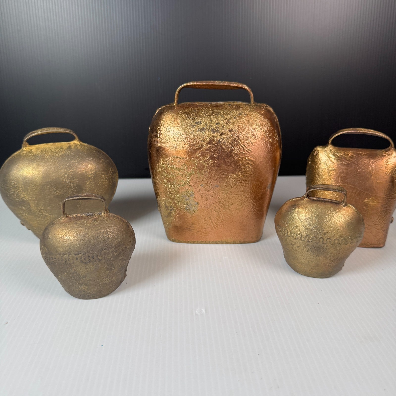 Vintage Lot of 5 Swiss & West Germany Brass Cowbells (No Clappers)