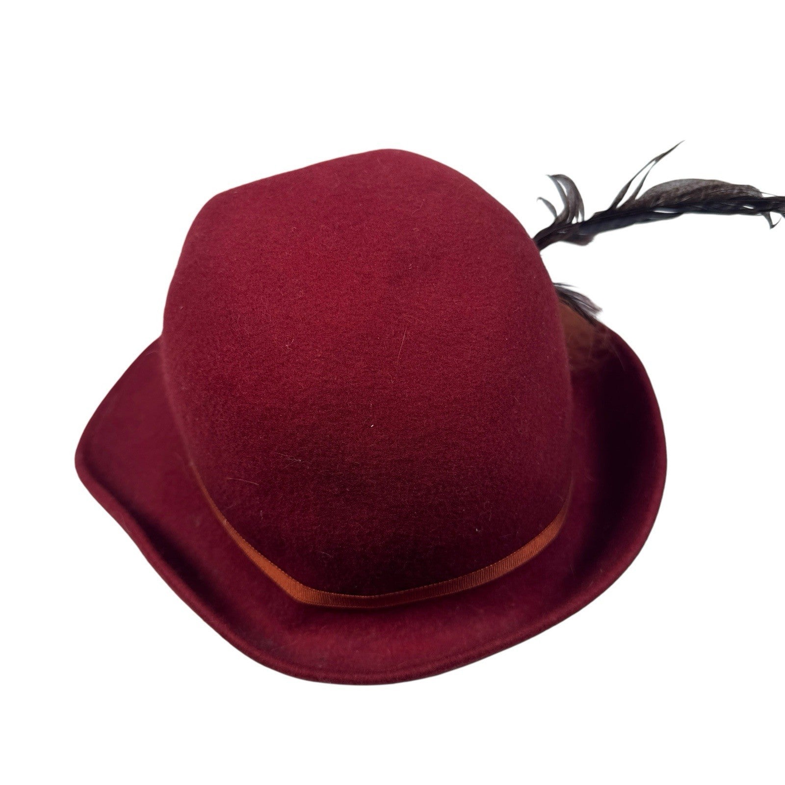 Vintage Lancaster Felt 100% Wool Red One Size Womens Hat With Feather Trim