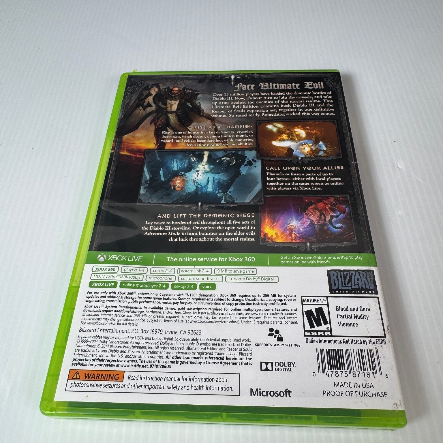 Diablo III Ultimate Evil Edition Xbox 360 Video Game Multiplayer (No Manual)