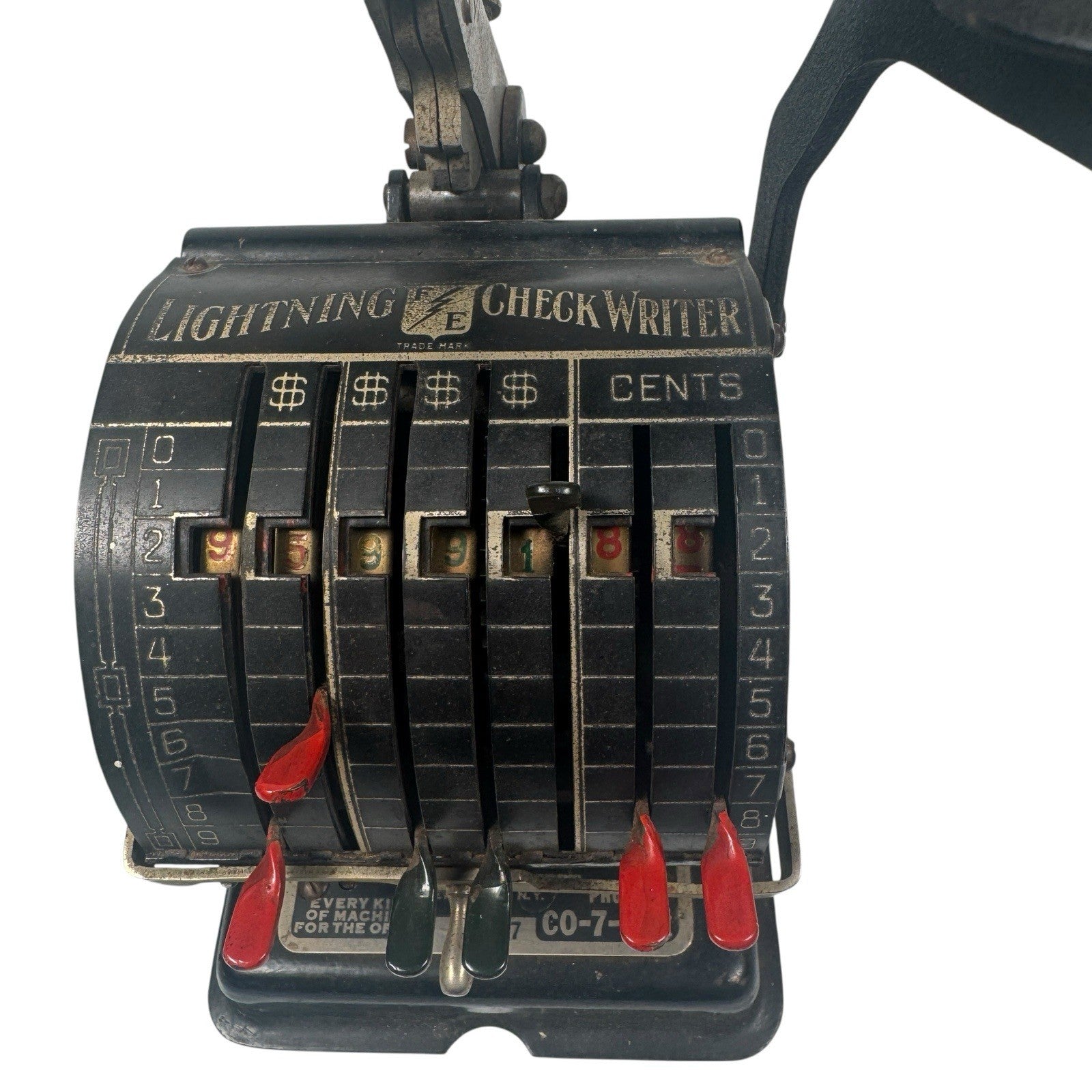 Antique Protective Check Writer Co. Lightning Check Writer Machine CO-7